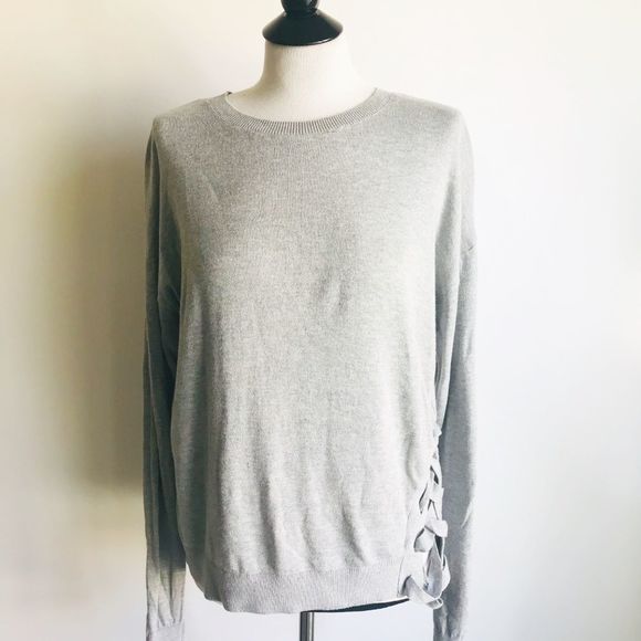 MICHAEL Michael Kors Gray Scoop Neck  Side Lace Up Basic‎ Sweater Medium - Picture 1 of 11